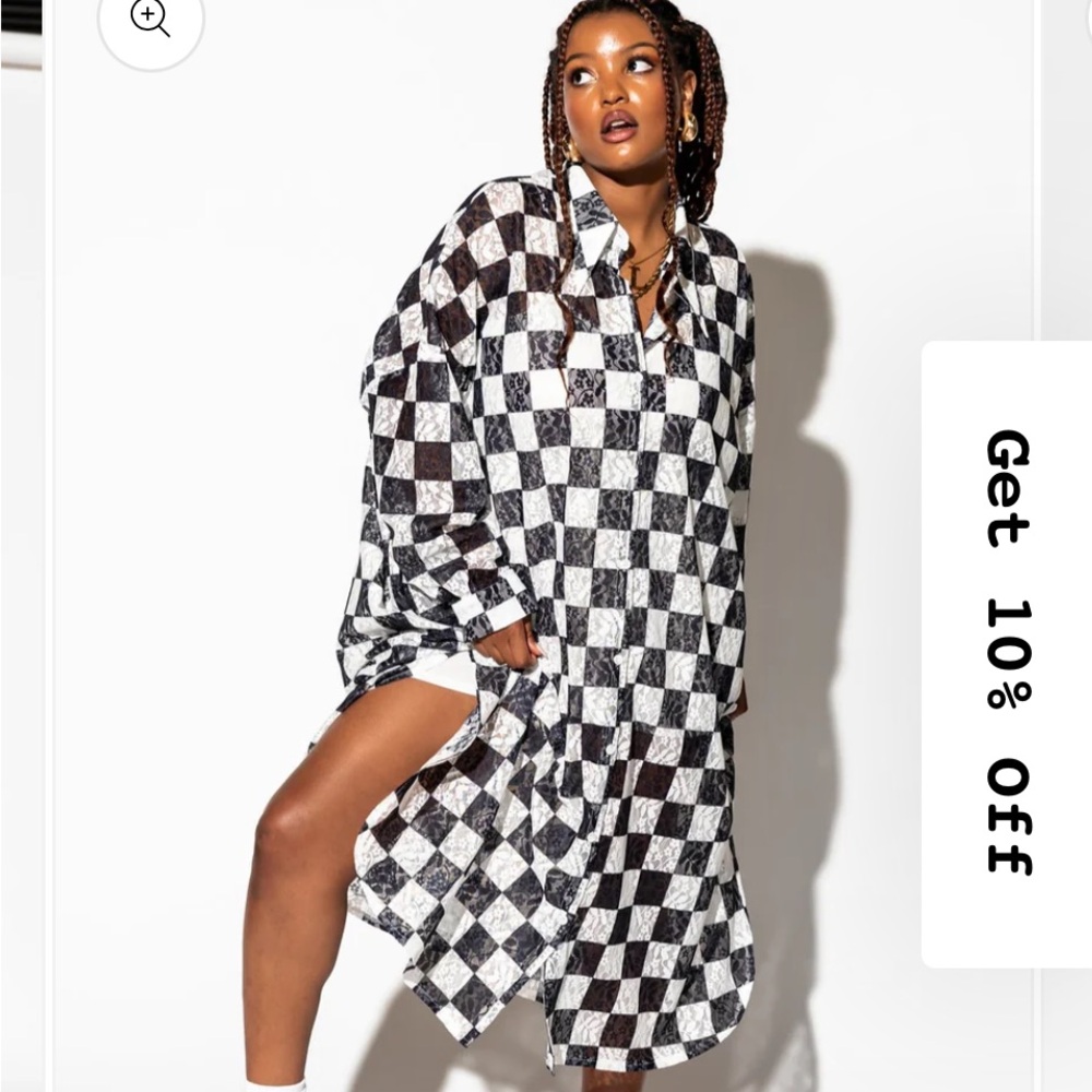 Checkered Black and White Shirt Dress